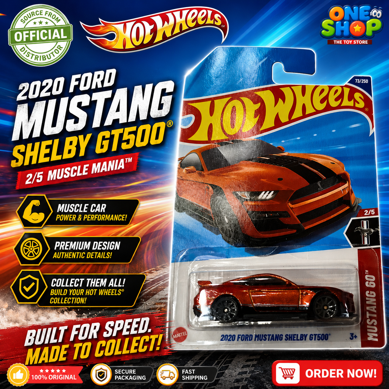 Hot Wheels 2020 Ford Mustang Shelby GT500 Die-Cast Car – Mustang 60 Muscle Car Toy for Kids & Collectors
