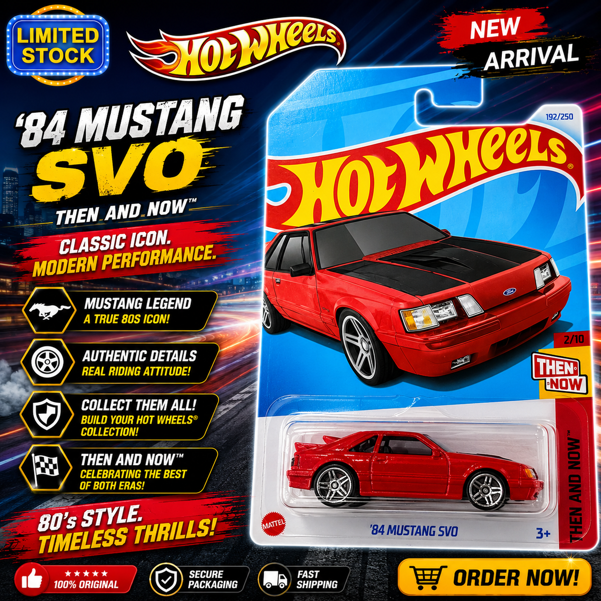 Hot Wheels 'Then and Now' 1984 Ford Mustang SVO - Limited Edition (Number 192/250)