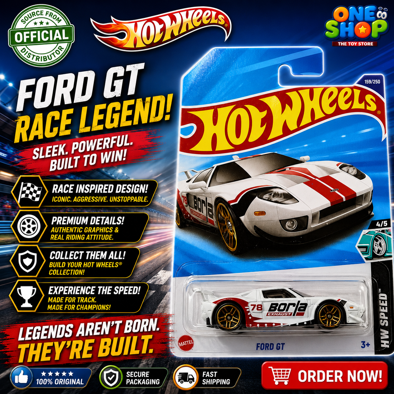 Hot Wheels Ford GT Die-Cast Car 2025 – High-Performance Sports Racing Car Toy for Kids & Collectors