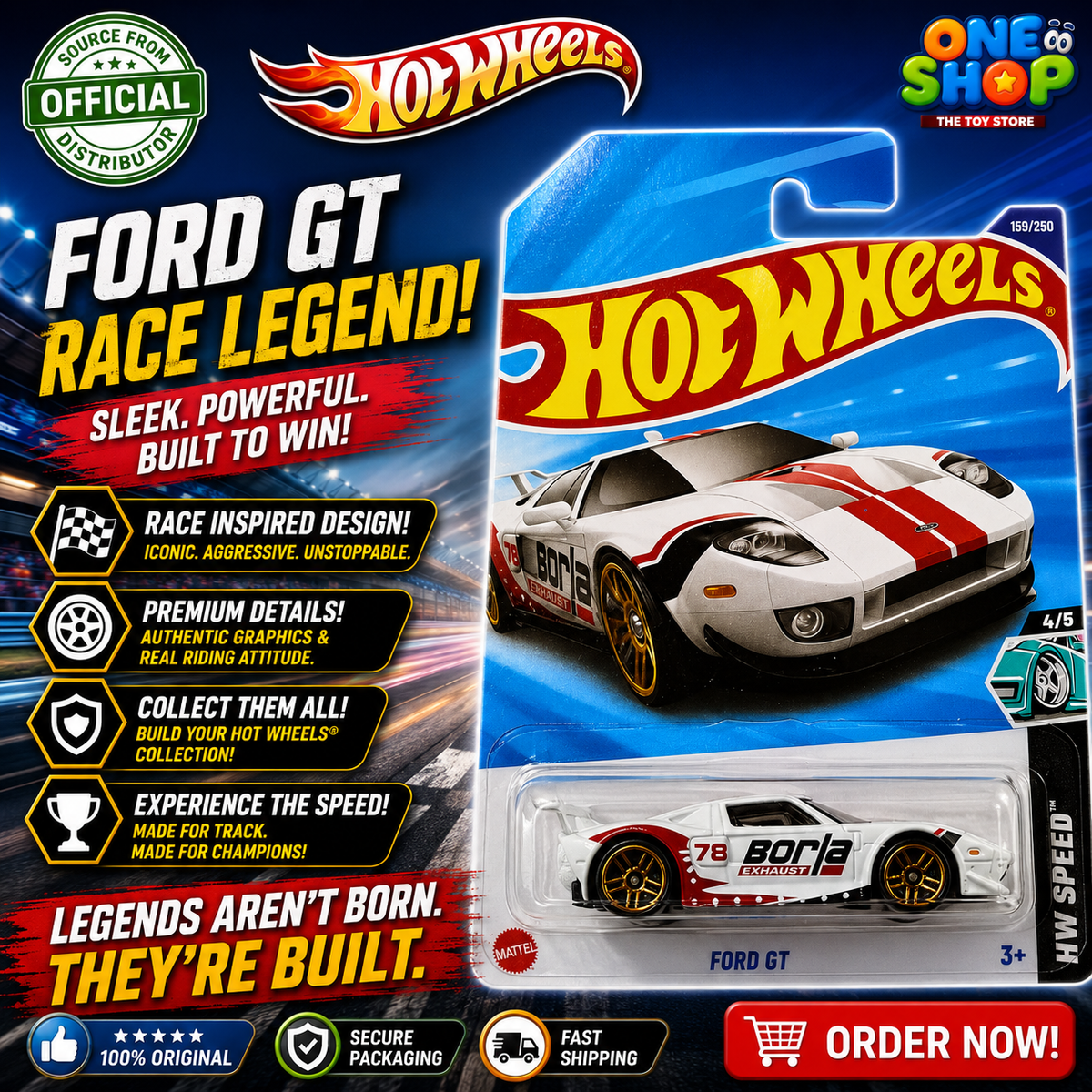 Hot Wheels Ford GT Die-Cast Car 2025 – High-Performance Sports Racing Car Toy for Kids & Collectors
