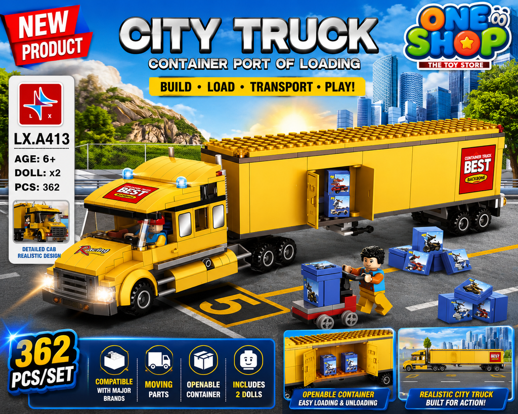 City Truck Container Port Building Blocks Set – 362 PCS Construction Truck Toy for Kids | Cargo Trailer Truck Brick Set | Educational STEM Building Toy for Boys & Girls 6+