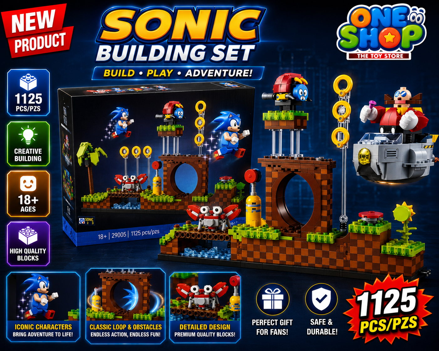 Sonic Adventure Building Blocks Set – 1125 PCS Collectible Construction Toy for Kids & Teens | Sonic vs Dr. Eggman Brick Set | Creative STEM Building Toy for Boys & Girls
