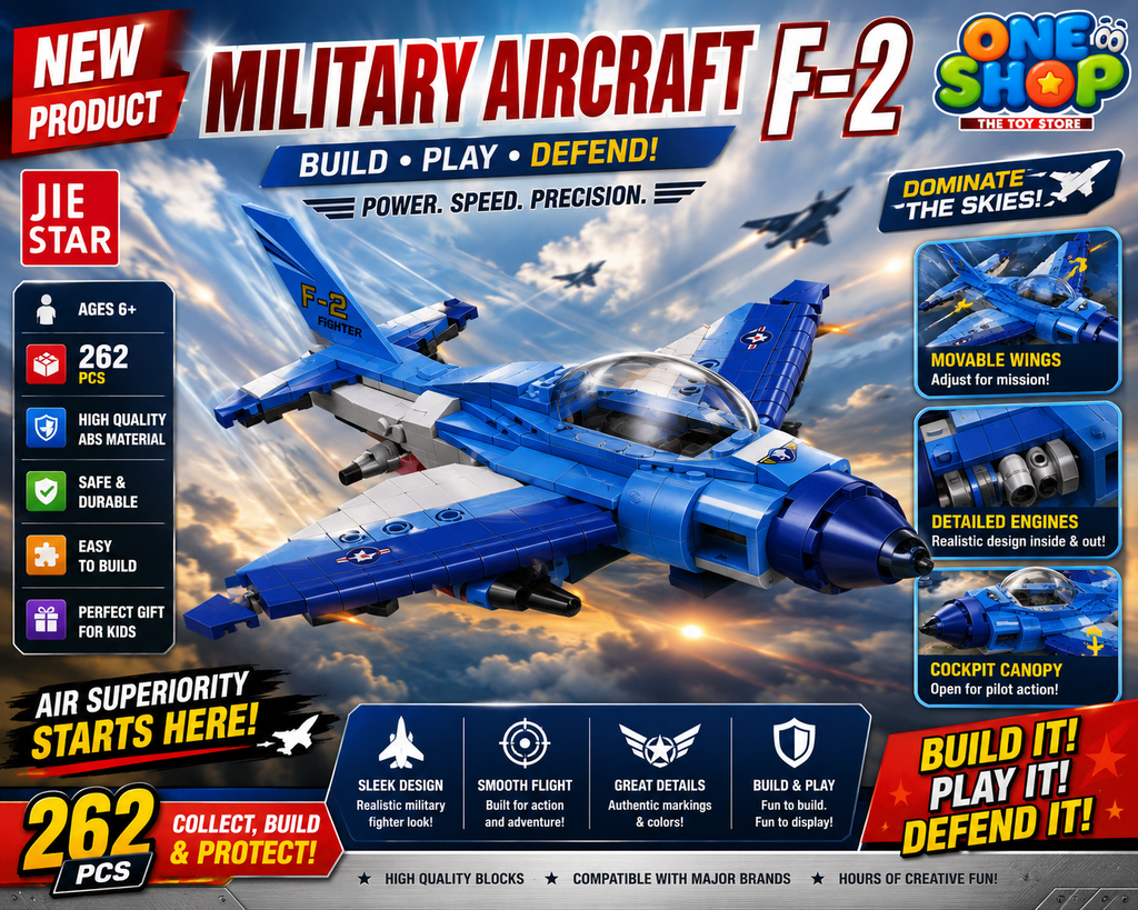 JIE STAR Military Aircraft F-2 Fighter Jet Building Blocks Set – 262 PCS Airplane Construction Toy for Kids | Fighter Jet Brick Model | Educational STEM Aviation Toy for Boys 6+