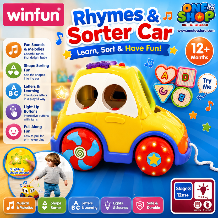 Winfun Rhymes & Sorter Car for Toddlers – Musical Shape Sorting Toy Car with Lights, Sounds & Pull Along Fun Main image