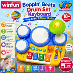 Winfun Boppin’ Beats Drum Set Keyboard for Kids – Musical Drum & Piano Toy with Lights, Sounds & Learning Activities