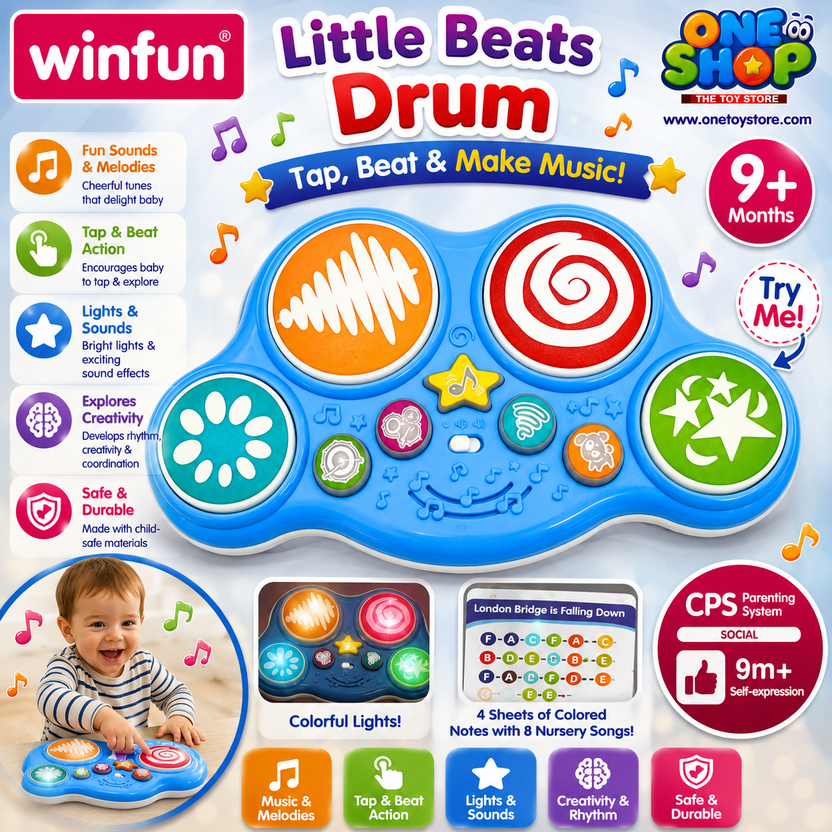 Winfun Little Beats Drum for Babies – Interactive Musical Drum Toy with Lights, Sounds & Sensory Play Main image