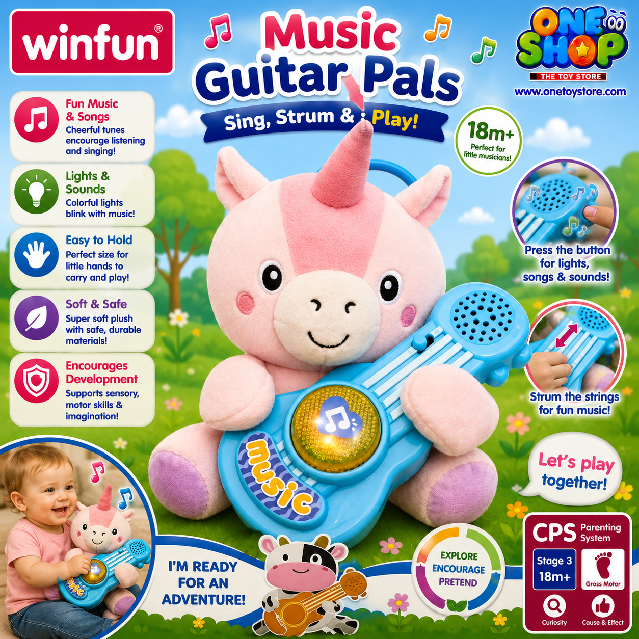 Musical Guitar Pals Unicorn Plush Toy for Toddlers – Interactive Soft Unicorn with Lights, Sounds & Baby Guitar