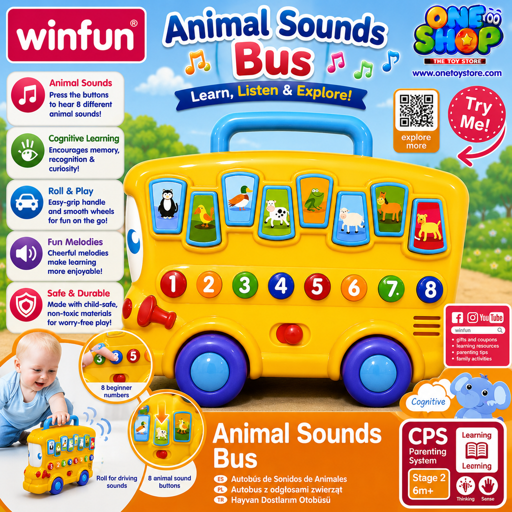 Winfun Animal Sounds Bus for Babies – Interactive Musical Learning Bus with Animal Sounds, Numbers & Lights