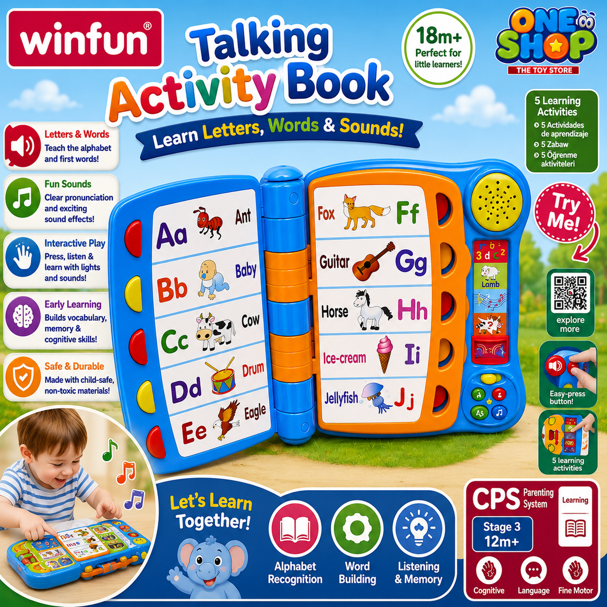 Winfun Talking Activity Book for Kids – Interactive Alphabet Learning Book with Sounds, Words & Educational Activities