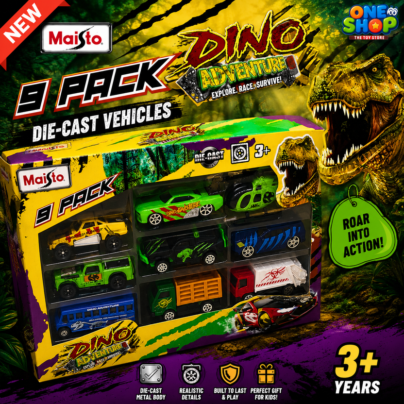 Maisto Dino Adventure Die-Cast Vehicle Set – 8 Pack Dinosaur Toy Cars & Trucks for Kids Main image