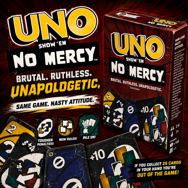 UNO No Mercy Card Game – Extreme Rules Edition for Teens & Families | Brutal +10 Cards, Strategy & Fast-Paced Fun