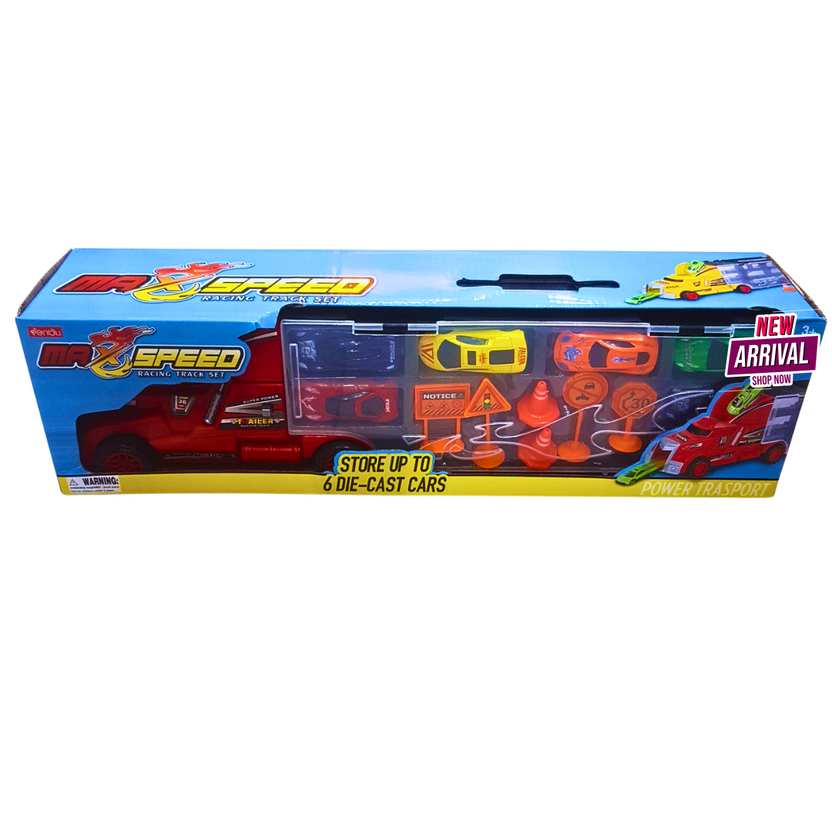 🚗 Max Speed Racing Track Set – Die-Cast Car Transporter Truck Toy Main image