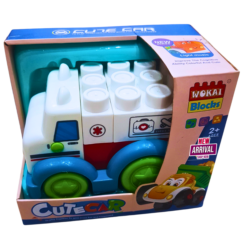 🚑 Cute Car Ambulance Toy with Building Blocks &amp; Light Music Main image