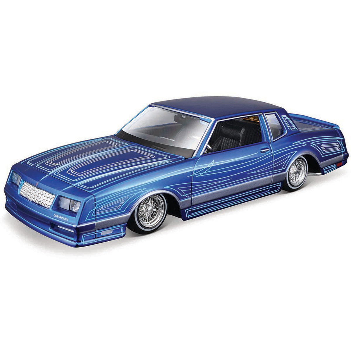 1986 Chevrolet Monte Carlo Blue Silver "Lowriders Collection "1/24 MAISTO 32542