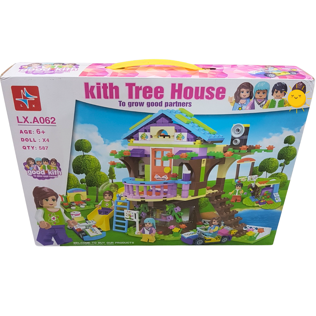 Enchanting Forest Tree House Playset with 4 Dolls – Educational Building Blocks Toy for Ages 6+