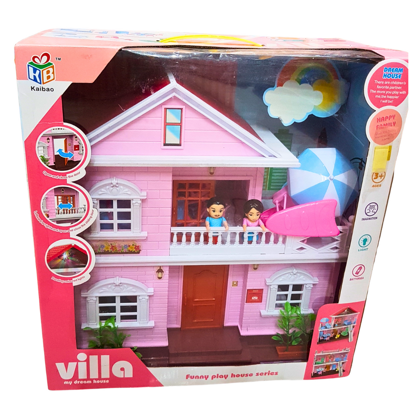 Villa My Dream House - Deluxe Doll House for Girls (Ages 3 and Up) Complete with Bedroom, Dining Room, Clean Zone, Outdoor Shade, Play Area, and Bathroom  Perfect Gift  New Arrival with Lights and Sound  Dazzling Colored Lights Included Main image