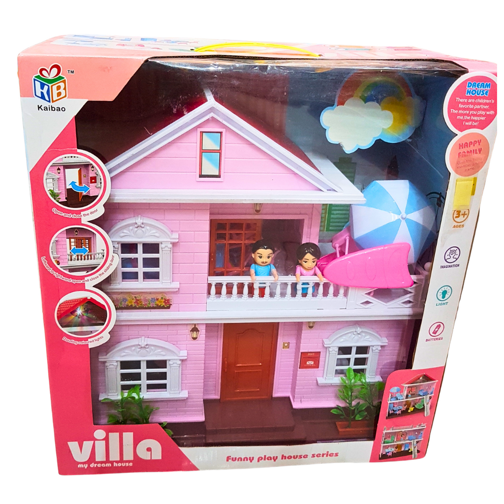 Villa My Dream House - Deluxe Doll House for Girls (Ages 3 and Up) Complete with Bedroom, Dining Room, Clean Zone, Outdoor Shade, Play Area, and Bathroom  Perfect Gift  New Arrival with Lights and Sound  Dazzling Colored Lights Included