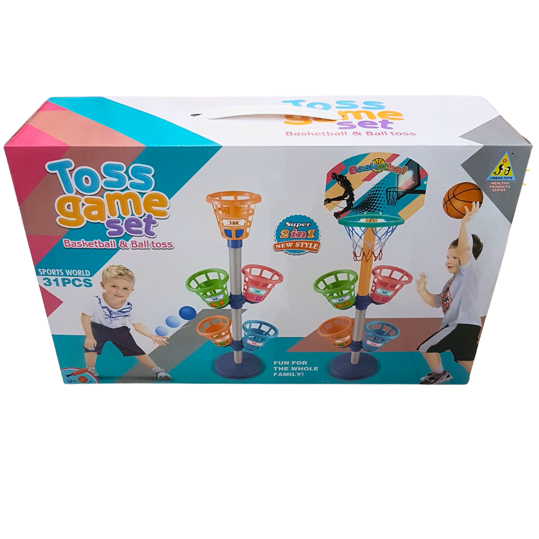 Kids 2-in-1 Toss Game Set – Basketball & Ball Toss, Multi-Color, 31 Pieces, Family Fun Activity Toy