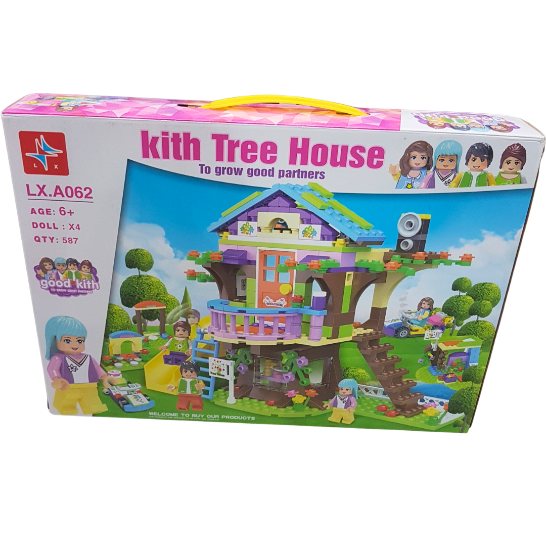 Enchanting Forest Tree House Playset with 4 Dolls – Educational Building Blocks Toy for Ages 6+