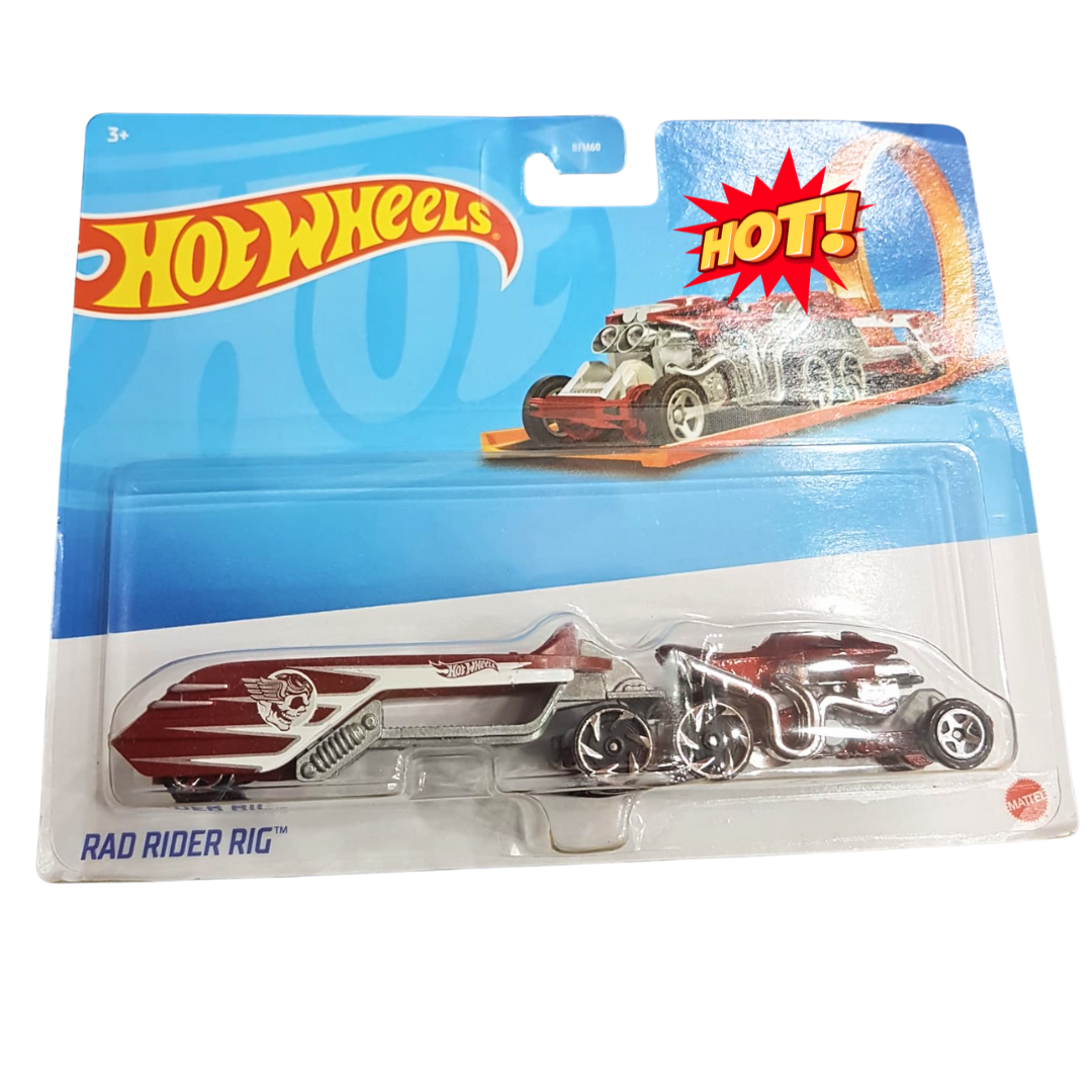 Hot Wheels Rad Rider Rig - Sleek Motorcycle & Transporter Set for Acti ...