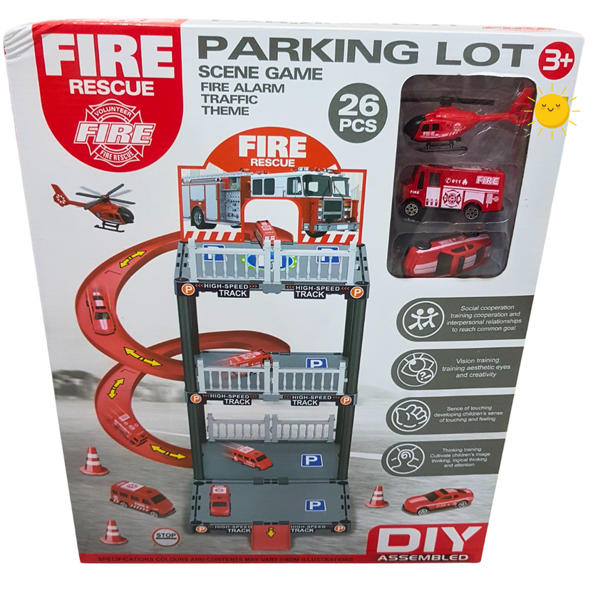 Fire Rescue Themed Parking Lot Playset - 26-Piece DIY Assembled Adventure for Ages 3+ Main image
