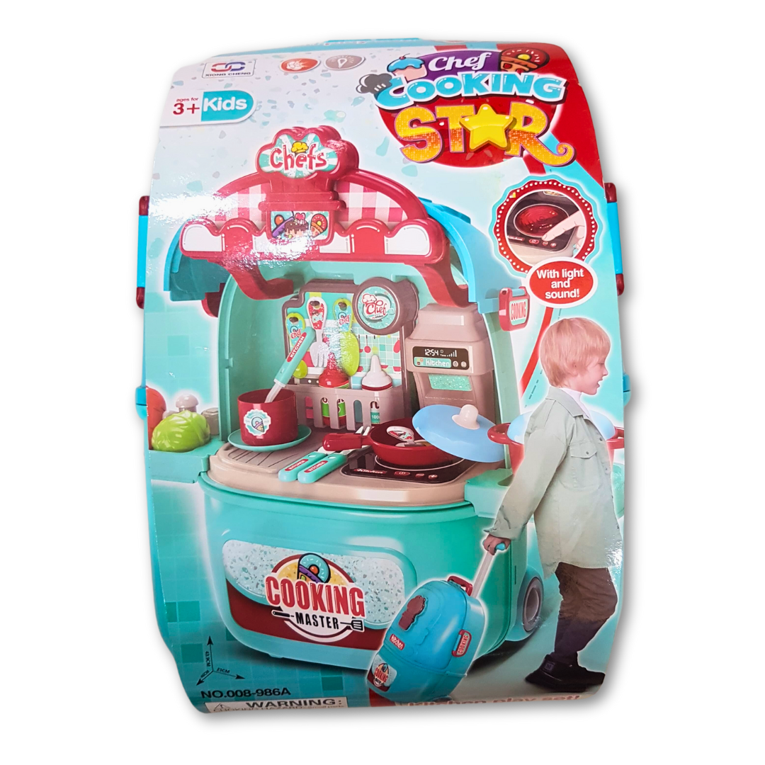 Portable Kitchen Playset for Kids Aged 3+ with Light & Sound - Hand Carry & Trolley Modes, Battery Operated