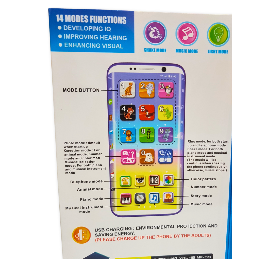 3+ Years Kids Learning Phone with 14 Modes: Music, Stories, English & Numbers - Rechargeable Educational Toy Enhancing Visual & Hearing Skills