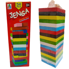 Jenga Wood Blocks Game - Multicolor, Edge-of-Your-Seat Fun for Kids & Adults, Ages 3+ | 54 Precision-Crafted Hardwood Blocks with Stacking Sleeve & Instructions