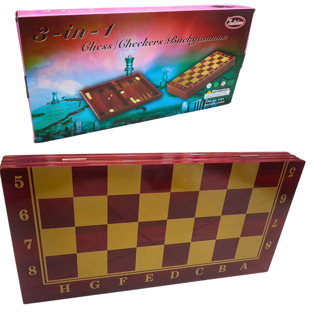 Premium 3-in-1 Wooden Chess, Checkers, and Backgammon Set – 19”x19” Foldable Shining Wood Board with 15 White & 15 Brown Pieces – Ideal for Kids & Adults, Boys & Girls – New Arrival, Best Gift Idea!
