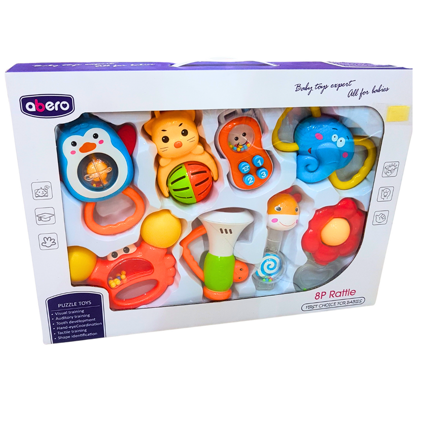 8-Piece Baby Rattle Set - Perfect for Early Development with Vibrant Colors, Shapes, Sounds, and Textures Main image