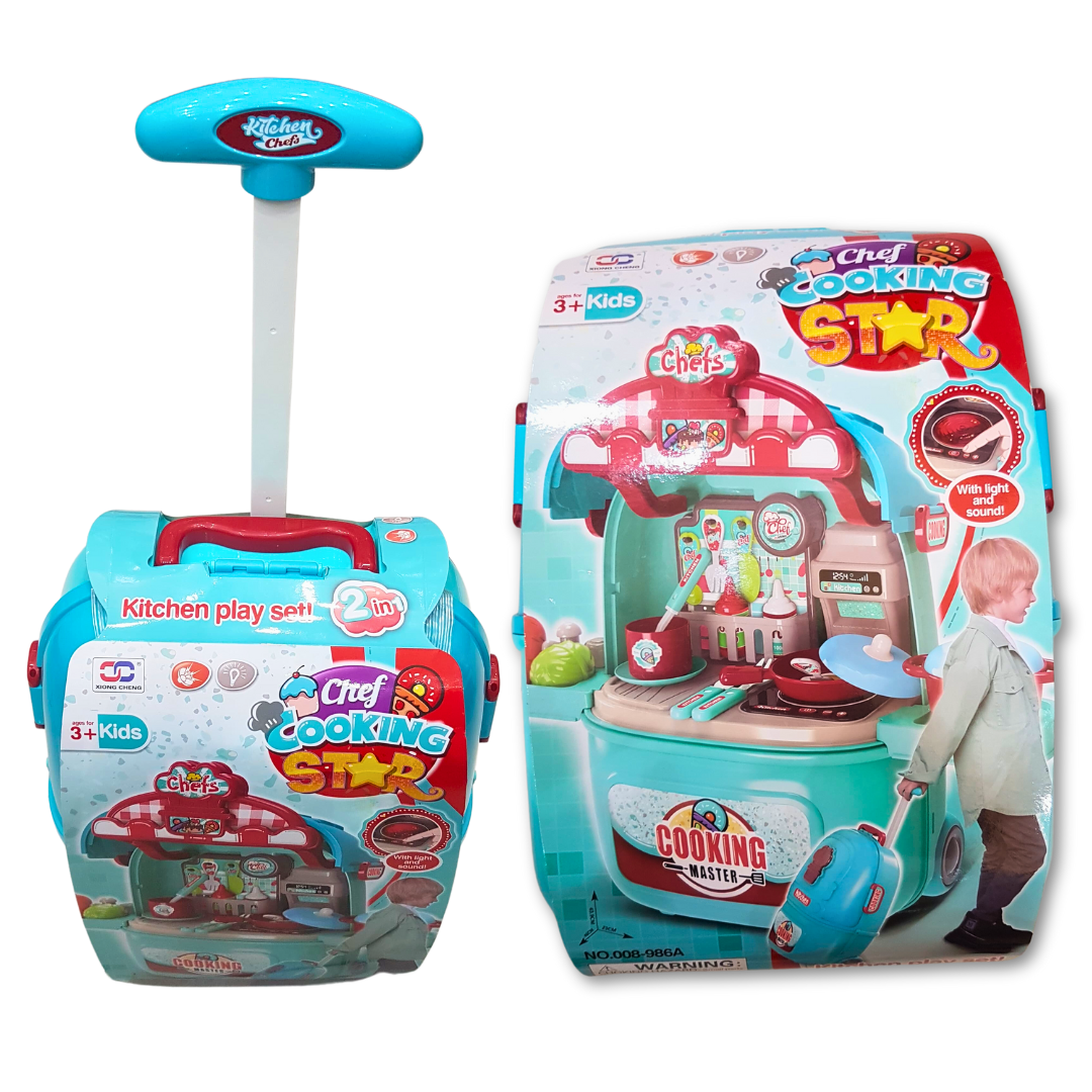 Portable Kitchen Playset for Kids Aged 3+ with Light & Sound - Hand Carry & Trolley Modes, Battery Operated