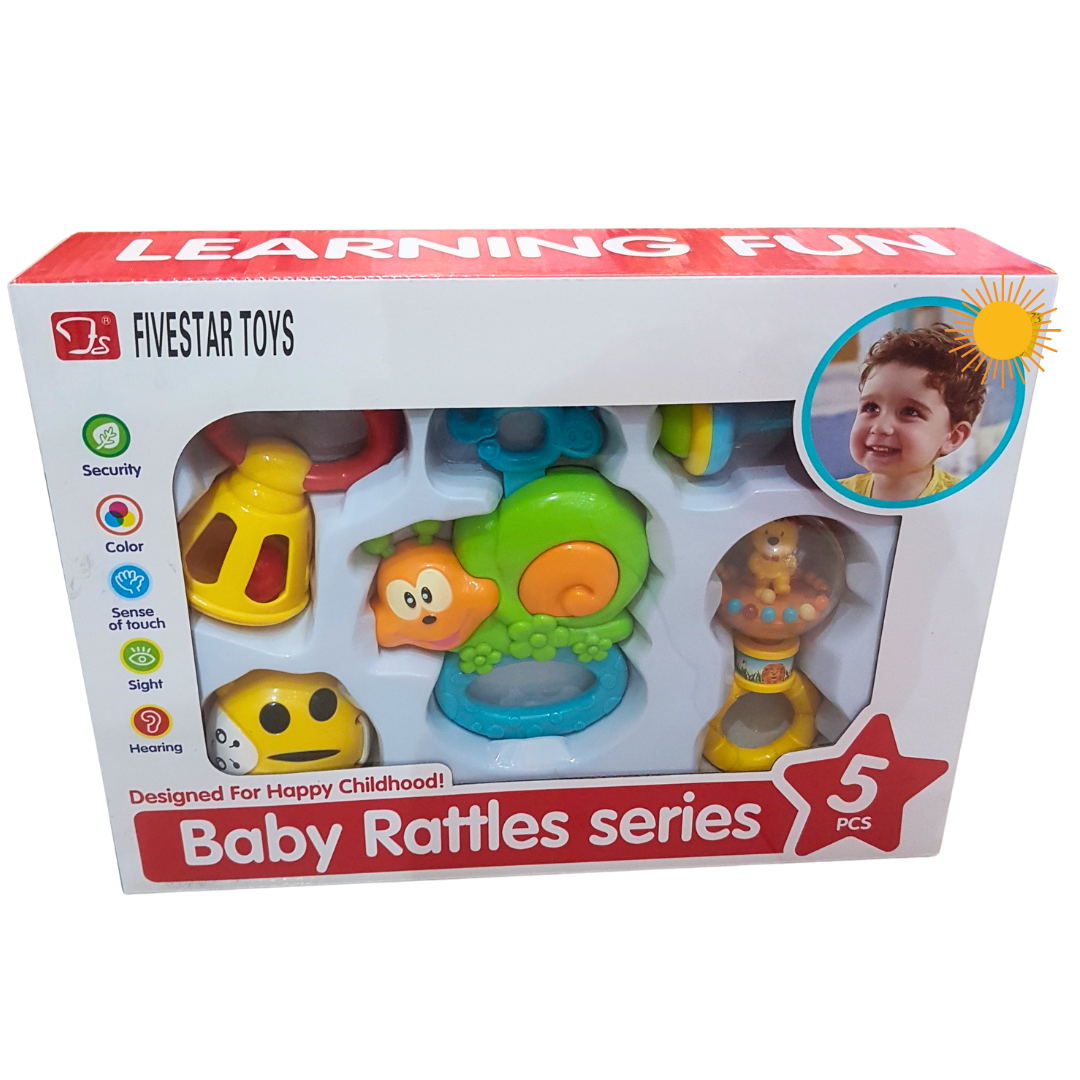 Happy Tunes 5-Piece Baby Rattles Set – Colorful Sensory Toy for Infants