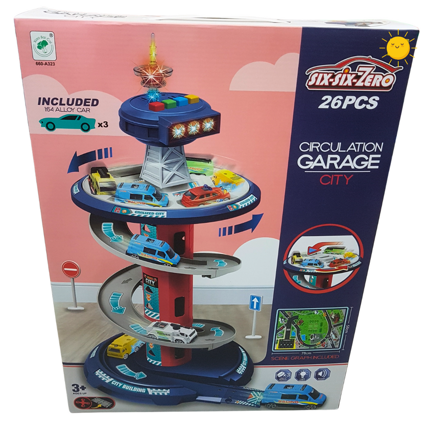 Circulation Garage City Playset - 26-Piece Set with Alloy Cars for Creative Play, Ages 3+ Main image