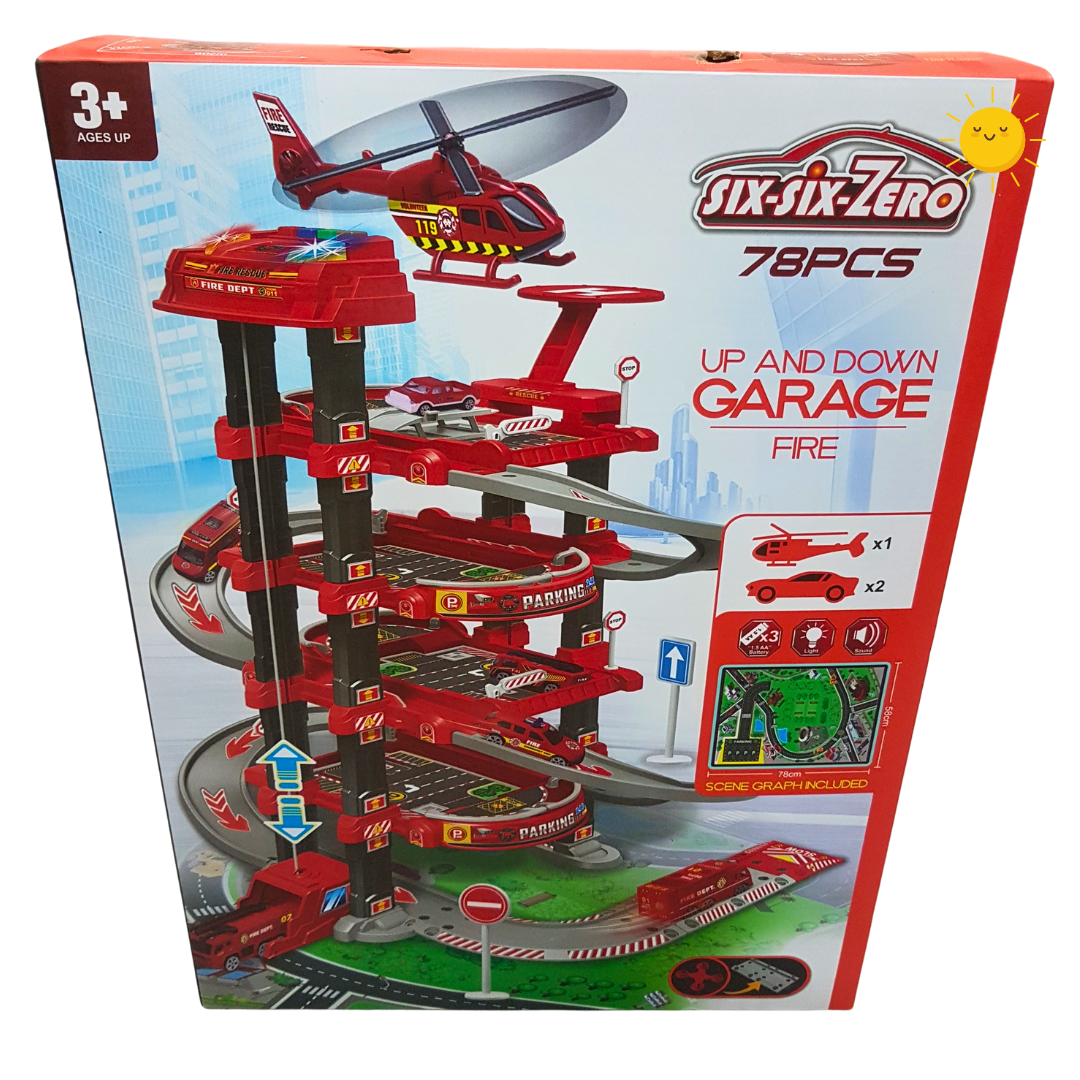 Fire Department Up and Down Garage Playset - 78-Piece Interactive Set for Ages 3+