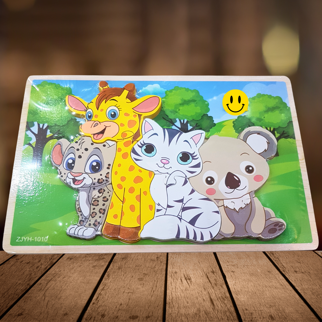 Jungle Buddies Wooden Puzzle - Early Learning Shapes & Animals for Toddlers