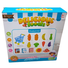 Delicious Foods Playset - 13pcs Gourmet Assortment with Shopping Trolley for Kids Ages 3+ | Educational & Fun