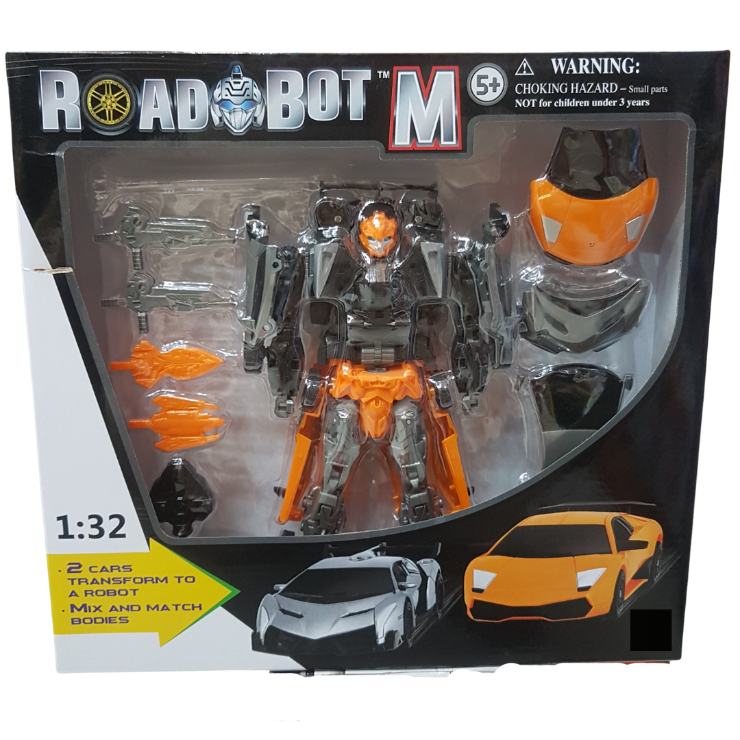 ROAD BOT 1:32 Scale Transformer Toy – Dual 2-in-1 Car and Robot Figures, Mix & Match Design, Ideal Gift for Children Ages 5+