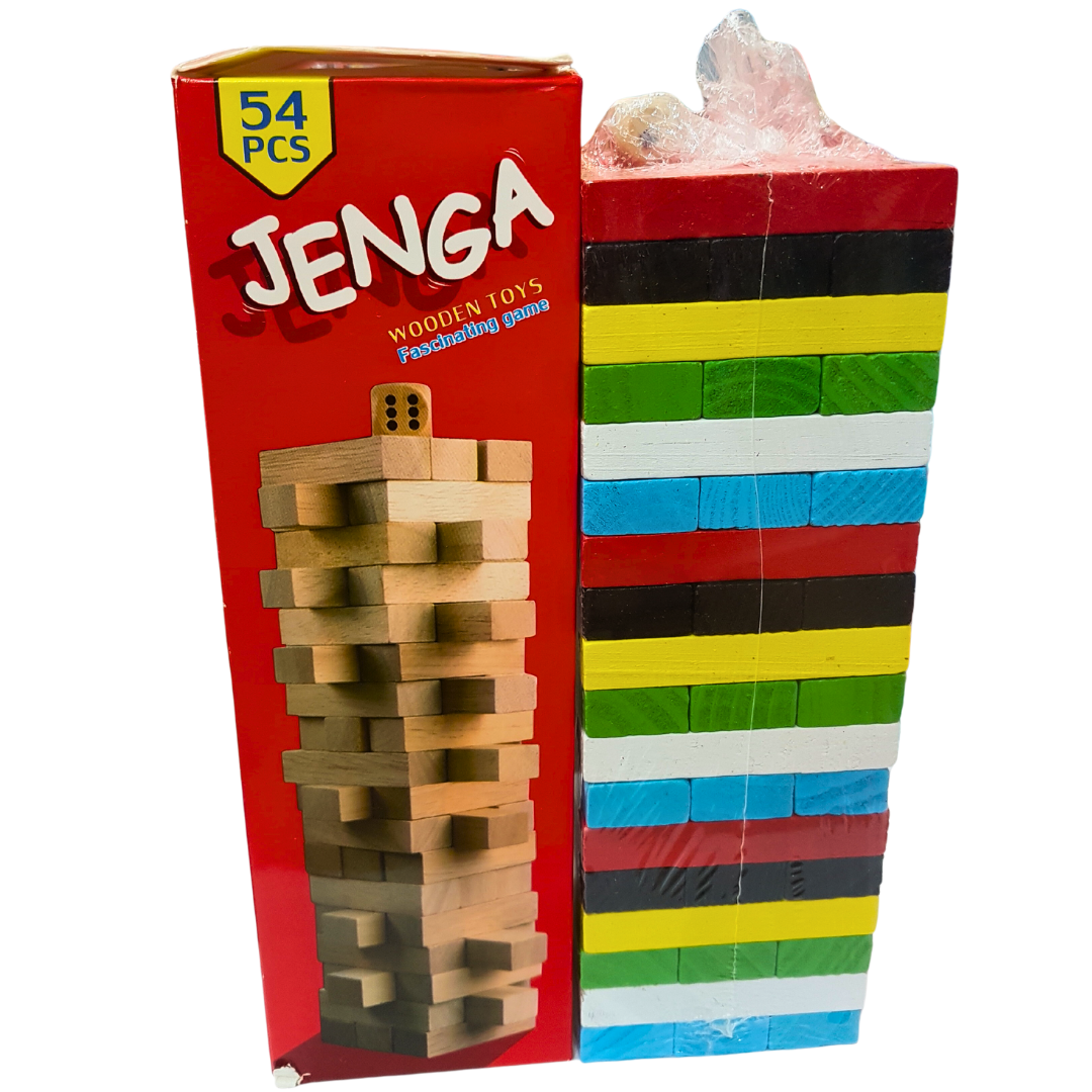Jenga Wood Blocks Game - Multicolor, Edge-of-Your-Seat Fun for Kids & Adults, Ages 3+ | 54 Precision-Crafted Hardwood Blocks with Stacking Sleeve & Instructions