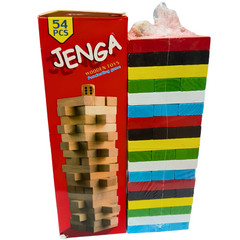 Jenga Wood Blocks Game - Multicolor, Edge-of-Your-Seat Fun for Kids & Adults, Ages 3+ | 54 Precision-Crafted Hardwood Blocks with Stacking Sleeve & Instructions