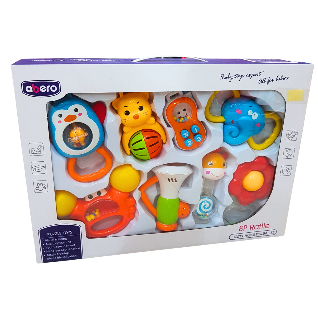 8-Piece Baby Rattle Set - Perfect for Early Development with Vibrant Colors, Shapes, Sounds, and Textures
