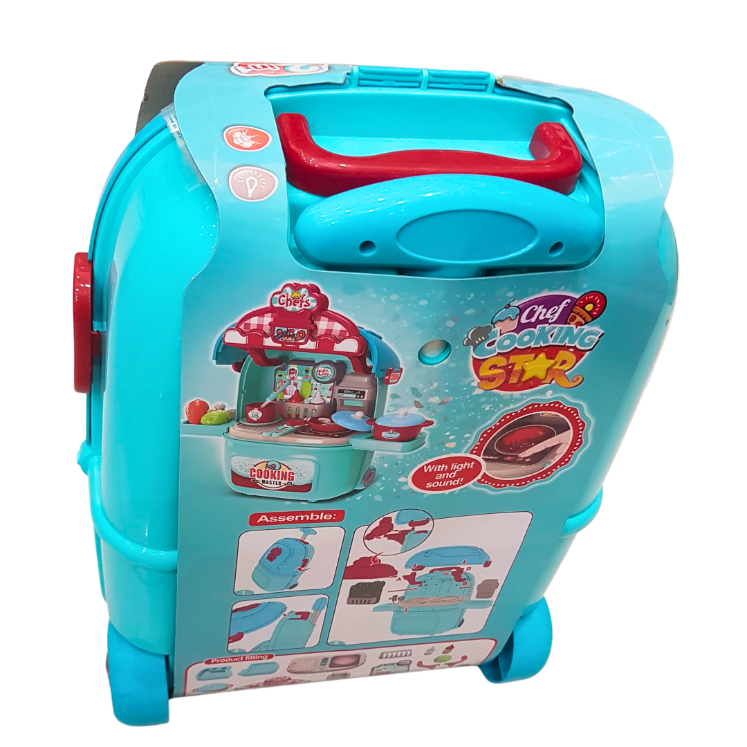 Portable Kitchen Playset for Kids Aged 3+ with Light & Sound - Hand Carry & Trolley Modes, Battery Operated