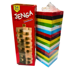 Jenga Wood Blocks Game - Multicolor, Edge-of-Your-Seat Fun for Kids & Adults, Ages 3+ | 54 Precision-Crafted Hardwood Blocks with Stacking Sleeve & Instructions