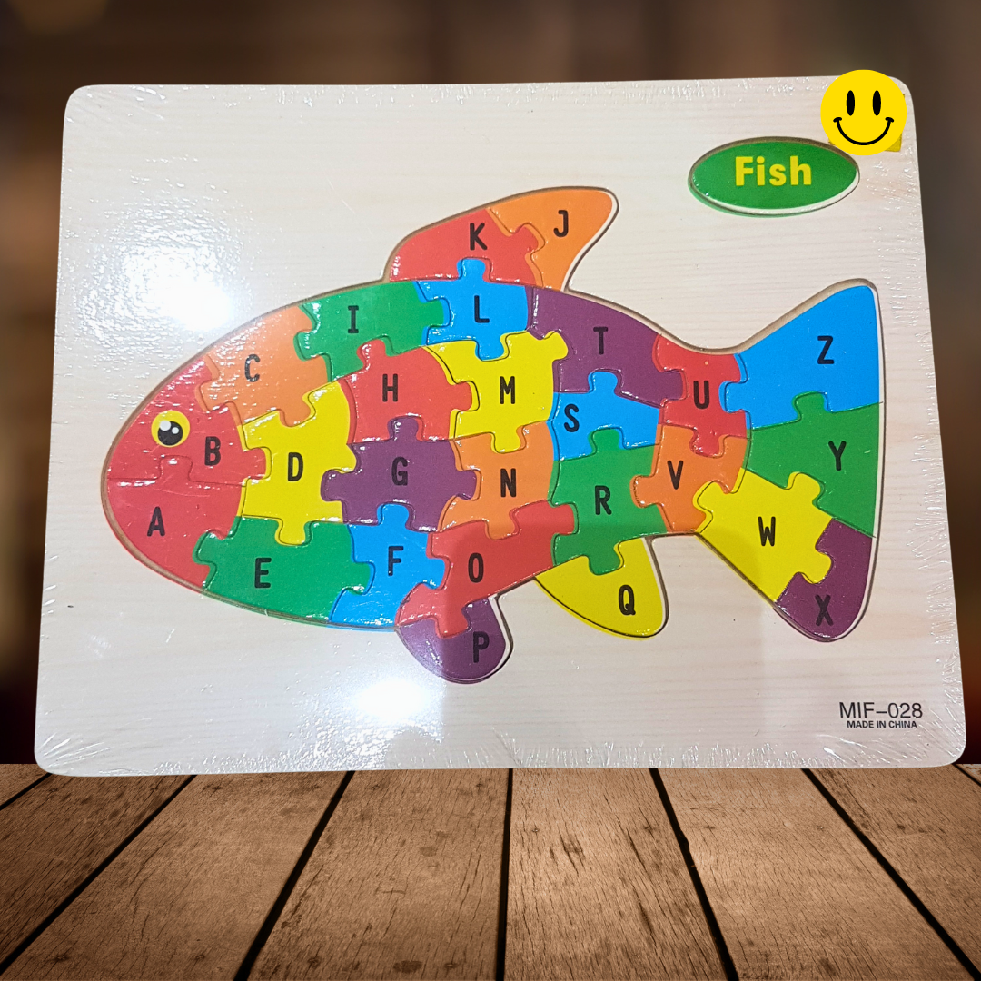 Aquatic Alphabet Wooden Puzzle - Learn ABCs with Colorful Fish-Shaped Jigsaw