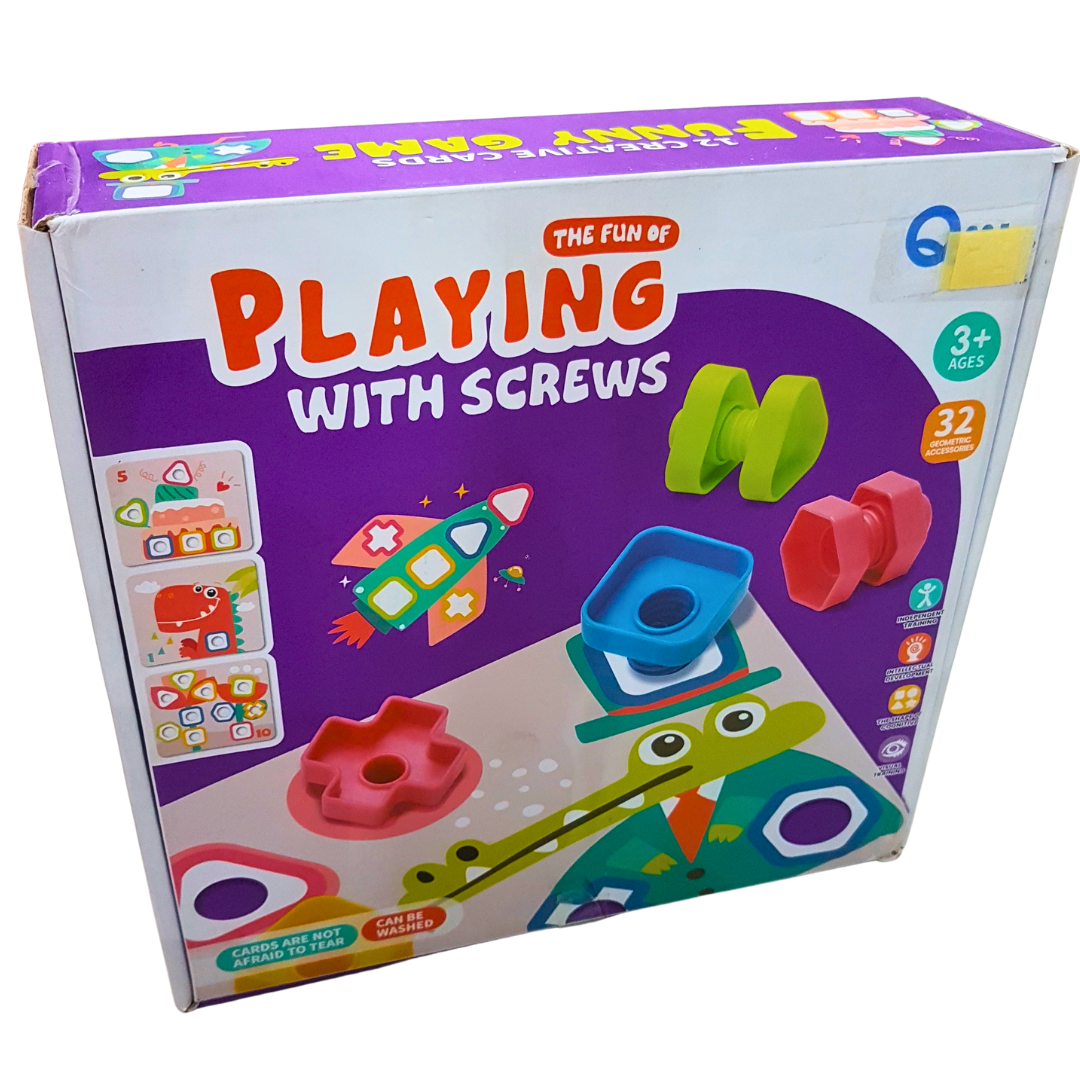 Interactive Screw Play Set for Ages 3+ | Washable, Educational Toy for Independent Skills & Cognitive Development | Includes 12 Creative Cards for Visual Training