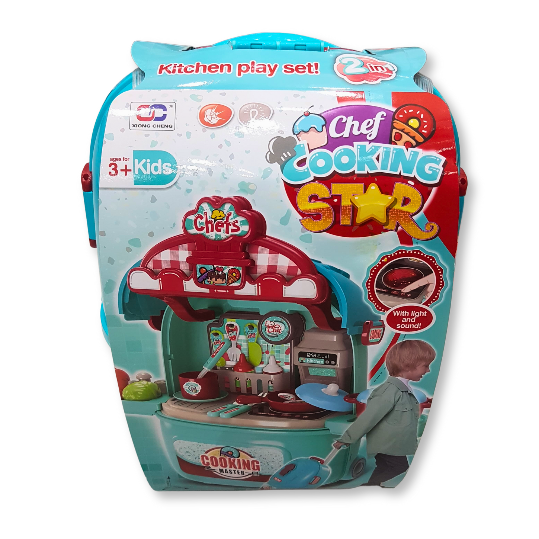 Portable Kitchen Playset for Kids Aged 3+ with Light & Sound - Hand Carry & Trolley Modes, Battery Operated