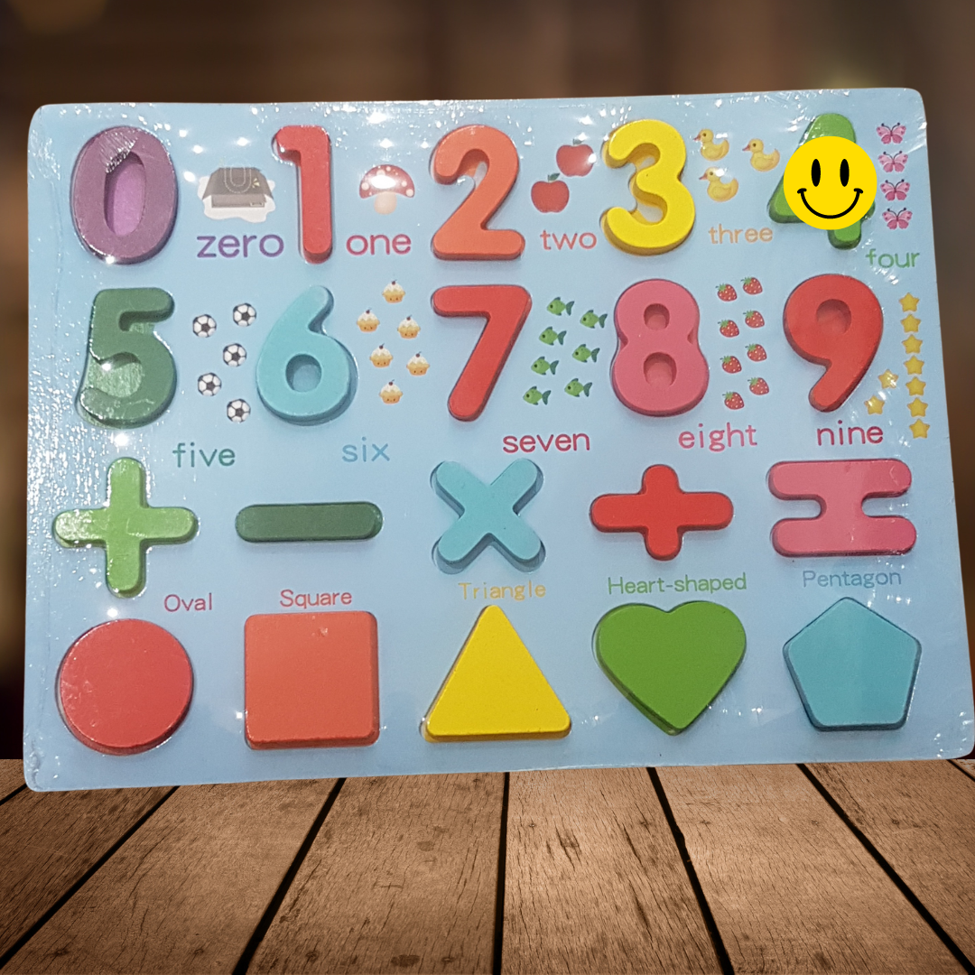 My First Numbers and Shapes Wooden Puzzle - Educational Toy for Early Math Learning