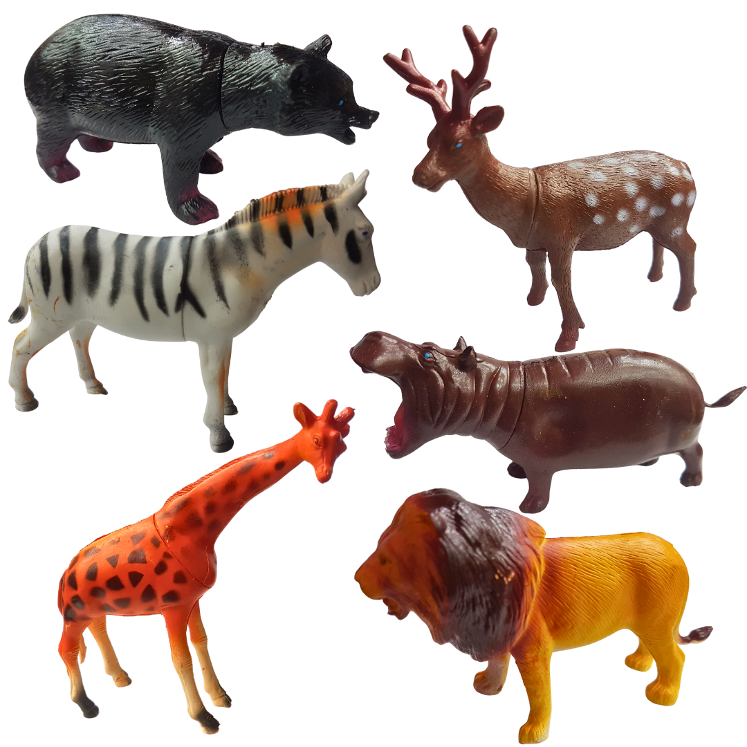 Vibrant Kids' Animal Playset: Zebra, Lion, Hippo, Stag, Bear & Giraffe - Endless Hours of Fun
