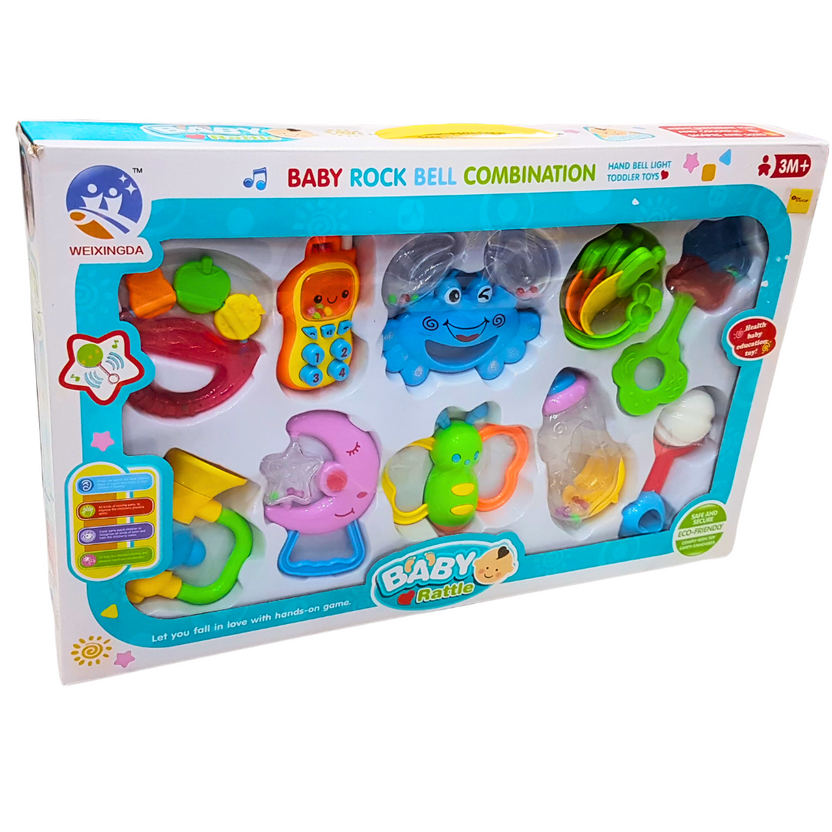 10-Piece Multicolor Baby Rattle Set: Perfect Gift for Newborns to 18 Months Main image