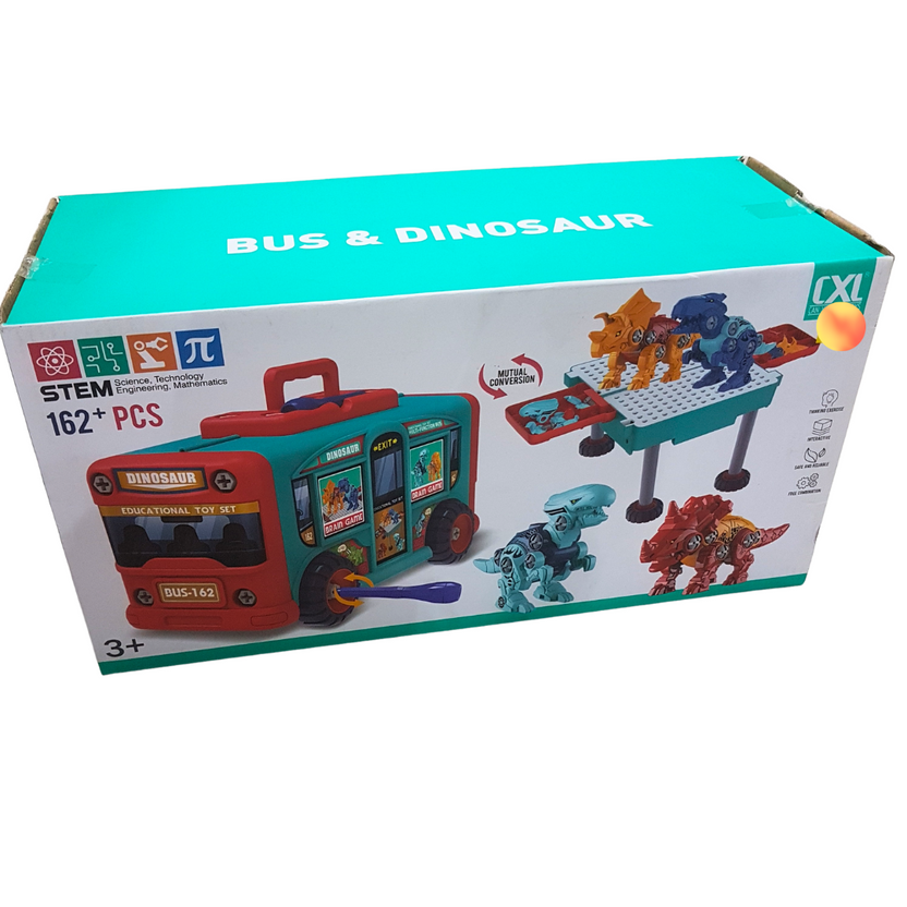 Dino Discovery Bus: STEM Educational Building Blocks Set (162+ Pieces) Main image