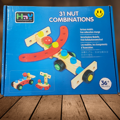 Master Builder Wooden Construction Set - 31 Nut Combinations for Endless Creativity